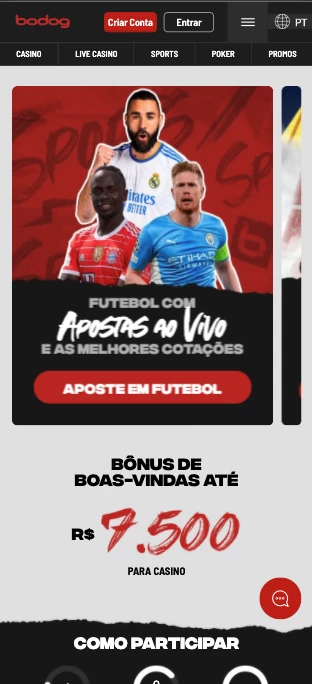 Página principal do site oficial de Bodog Brasil